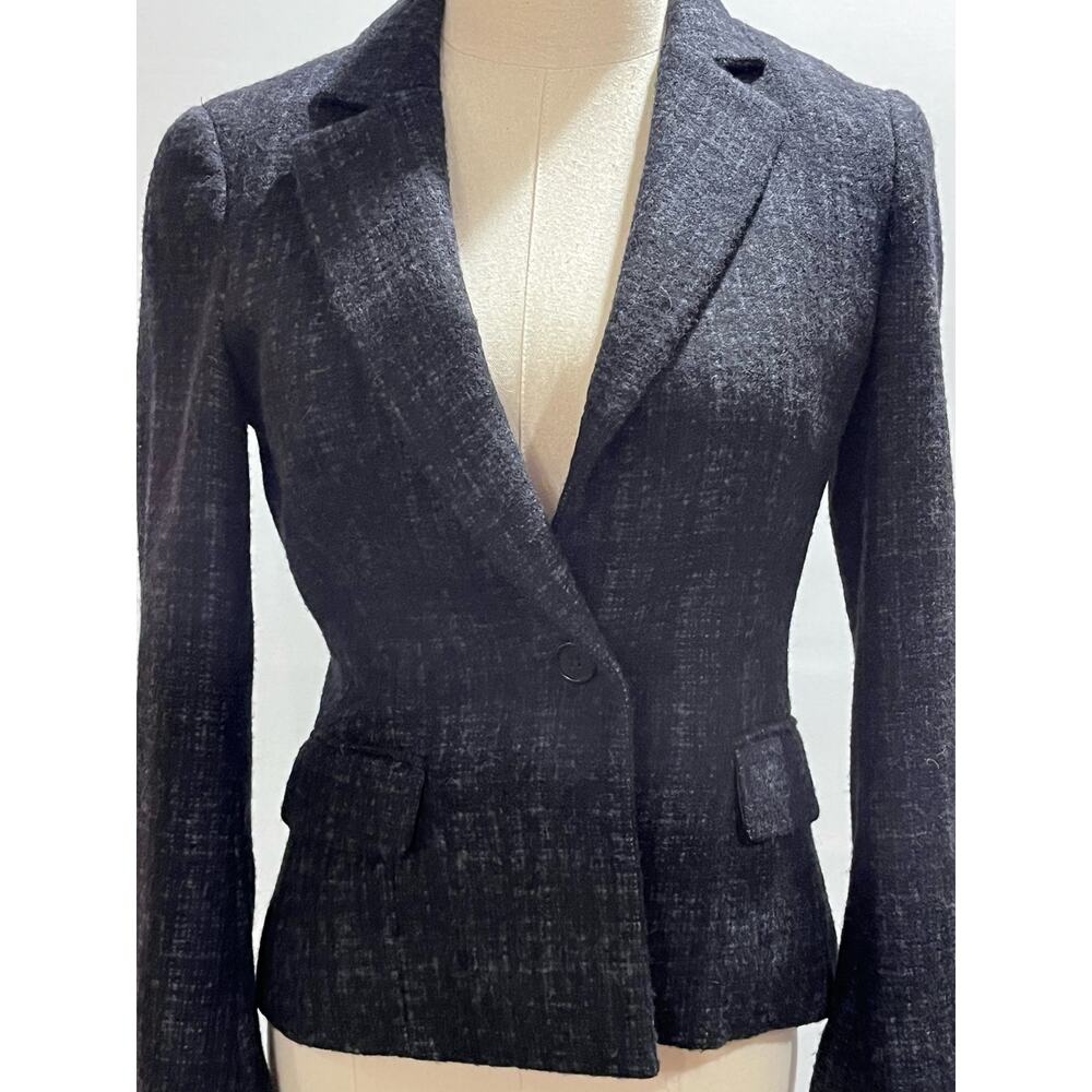 Theory Alison Black Gray Alpaca‎ Collared Single Breasted Button Blazer Sz 4